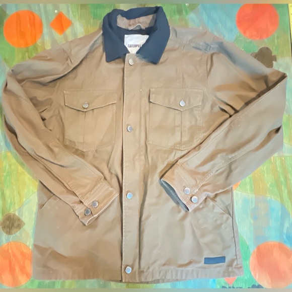 CAT Caterpillar Mens Large Workwear Jacket Full Zip Lightweight Canvas Brown - Picture 1 of 7